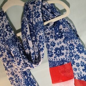 3/$21 - Blue Flowers over White w-Red Stripe Scarf